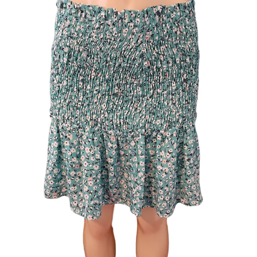Aqua Blue Floral-Print Smocked  Good Luck Gem Women's Skirt - Picture 9 of 15